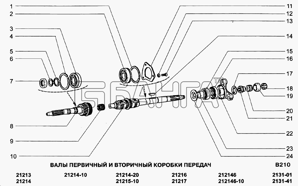ВАЗ ВАЗ-21213-214i Схема Валы первичный и вторичный коробки banga.ua